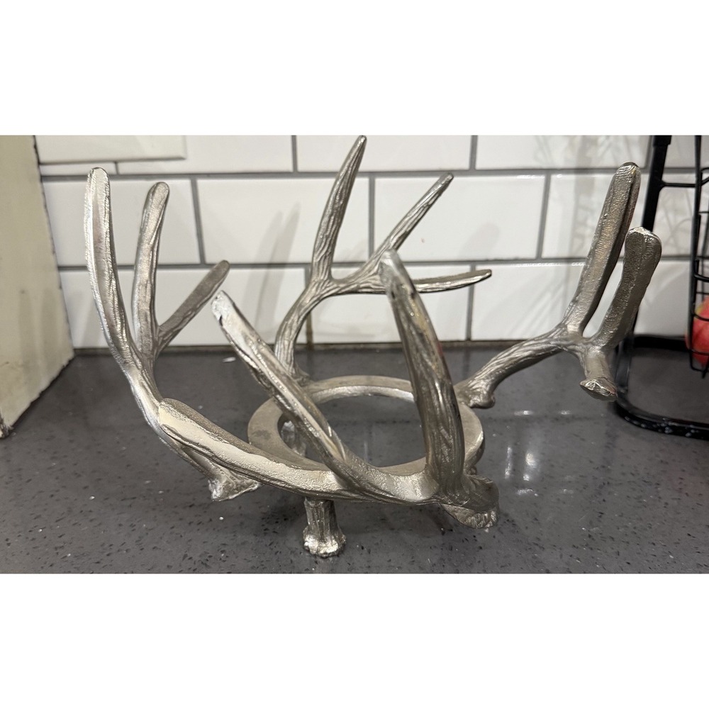 Deer Antler Dish Bowl Candle Holder Stand Silver Color Cabin Rustic Man Cave‎